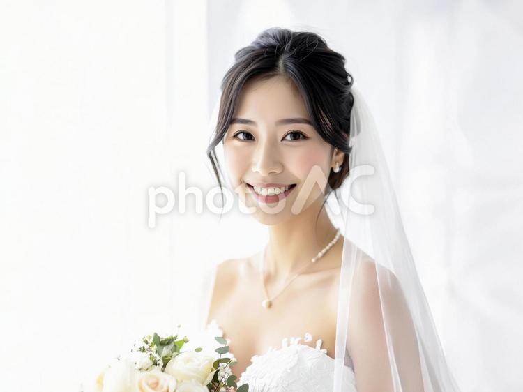 ウェディングドレスの若い女性　生成AI 花嫁,ウエディング,ブライダルの写真素材