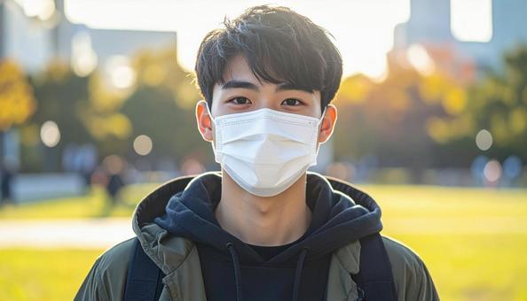 マスクをつける人 マスクをつける人の写真
