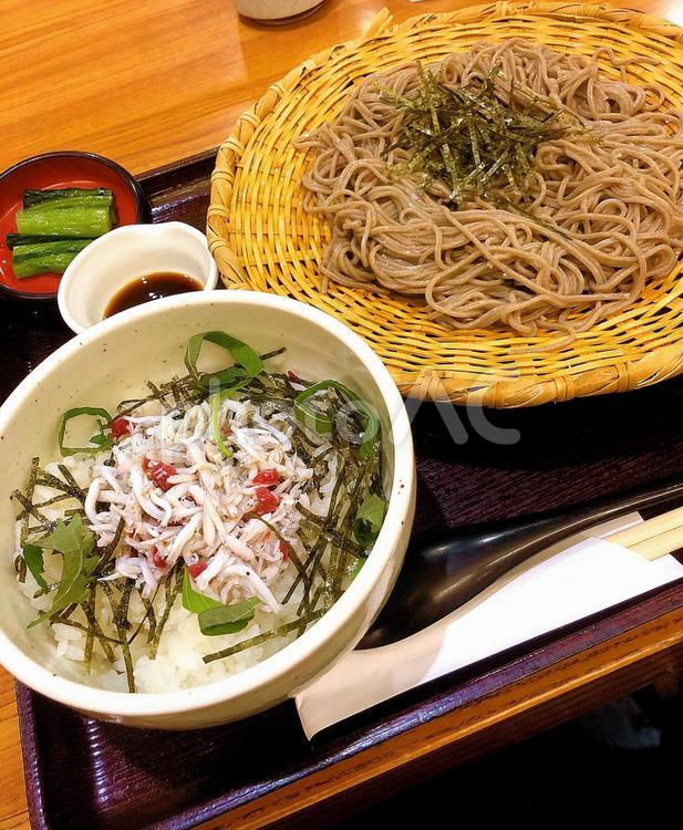 梅しらす御飯とざるそば ざるそば,蕎麦,せいろ蕎麦の写真素材