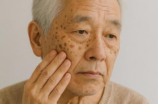 シミに悩む男性 シミに悩む男性の写真