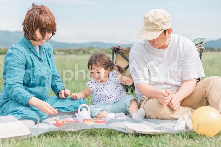 公園でピクニックする家族（一人っ子） 家族,ピクニック,ひとりっ子の写真素材