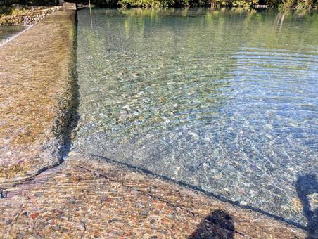 クリアな水が流れる川 クリアな水が流れる川 綺麗な水,クリアな水,波紋の写真素材