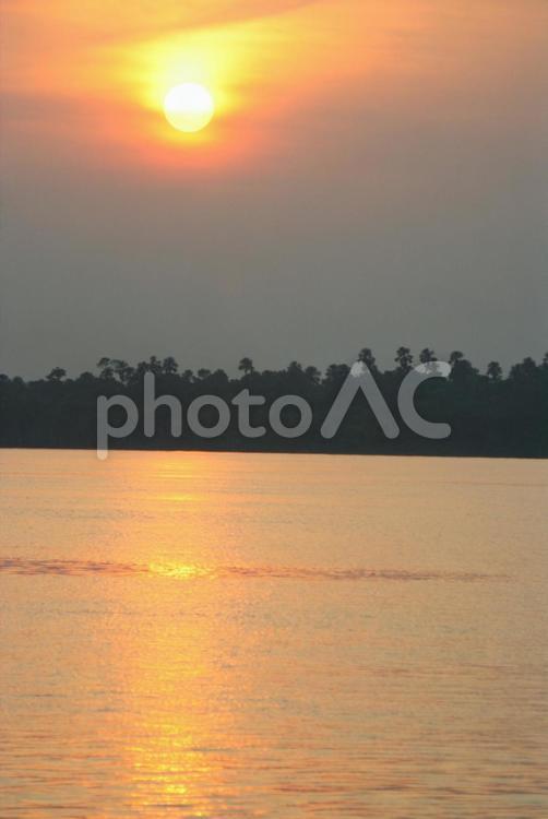 アマゾンの落日 落日,アマゾン,夕日の写真素材