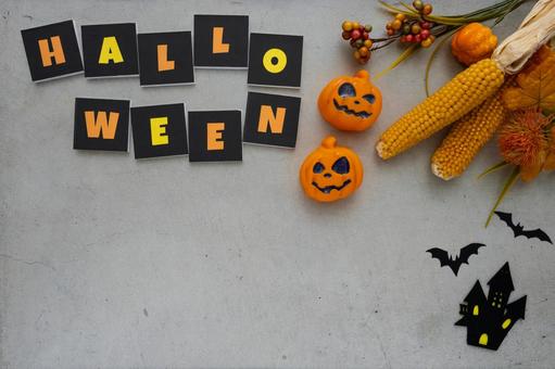 コンクリ背景のハロウィンデコレーション コンクリ背景のハロウィンデコレーションの写真