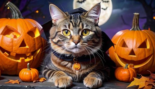ハロウィンの仮装をした猫の写真