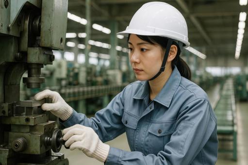 工場で作業する女性職員 工場で作業する女性職員の写真