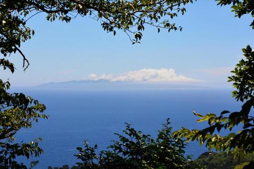 小室山から見た伊豆大島 伊豆大島,島,大島の写真素材