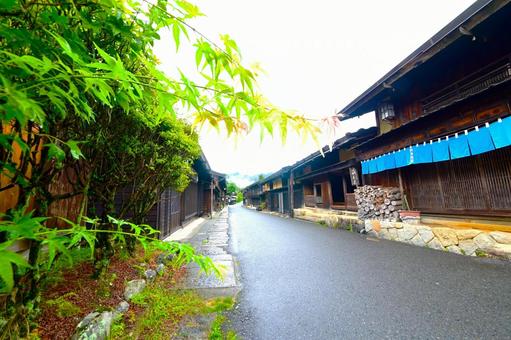 情緒漂う妻籠宿の風景 妻籠,宿場町,旅籠の写真素材