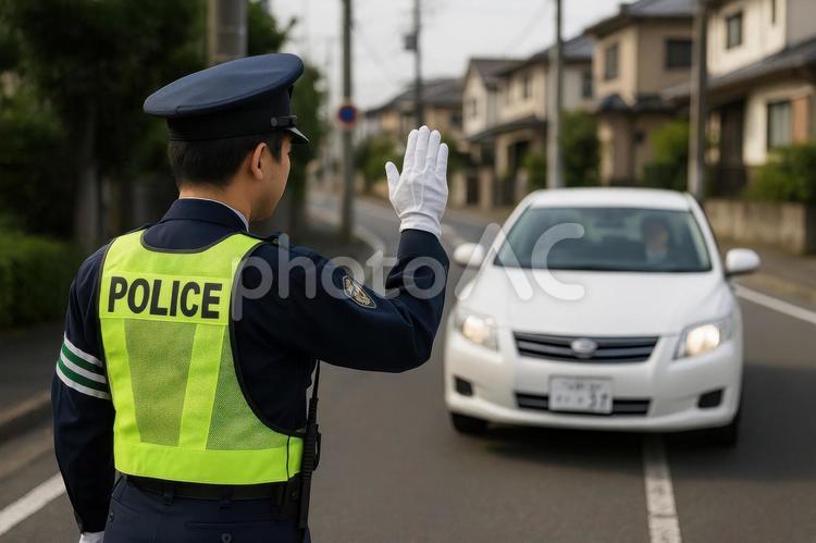 自動車を停止させる警察官 警察官,日本,自動車の写真素材
