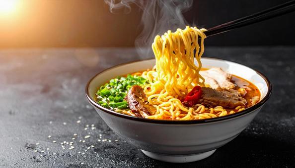 屋台の湯気の上がるシズル感のあるラーメン 屋台の湯気の上がるシズル感のあるラーメンの写真
