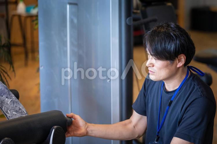 スポーツジムで働くインストラクター（レッグプレス） スポーツジム,パーソナルトレーナー,レッグプレスの写真素材