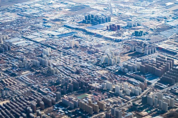 飛行機から見える中国・北京の街並み 中国,北京,マンション群の写真素材