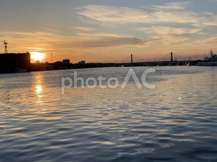 銚子港の夕焼け 千葉県,銚子市,銚子港の写真素材