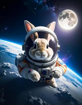 十五夜の満月を楽しむウサギの宇宙飛行士 十五夜の満月を楽しむウサギの宇宙飛行士の写真