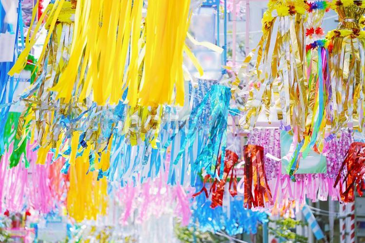 七夕祭りの商店街の飾り２ 七夕,たなばた,七夕祭りの写真素材
