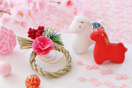 年賀状 午 年賀状 午 年賀状,午,土鈴の写真素材