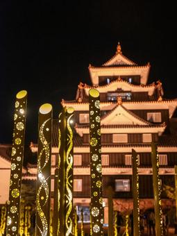 岡山城 岡山城,岡山市,ライトアップの写真素材