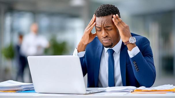 多忙ビジネスマン:デスクで課題と向き合う 多忙ビジネスマン:デスクで課題と向き合うの写真