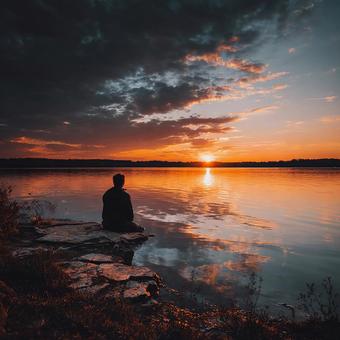 幻想的な夕焼けの湖 幻想的な夕焼けの湖の写真
