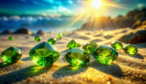 黄金の砂浜に散りばめられた緑の輝き 黄金の砂浜に散りばめられた緑の輝きの写真