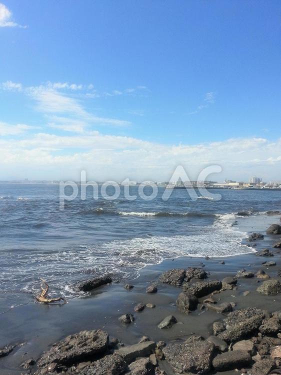 湘南の海　海岸　 青,青空,地平線の写真素材