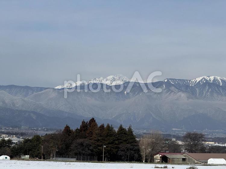 長野県塩尻市から見た冬の穂高連峰 自然,景色,風景の写真素材