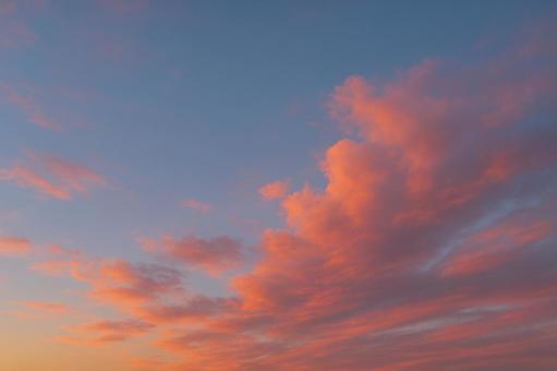 冬の夕暮れ空と淡い雲 冬の夕暮れ空と淡い雲の写真