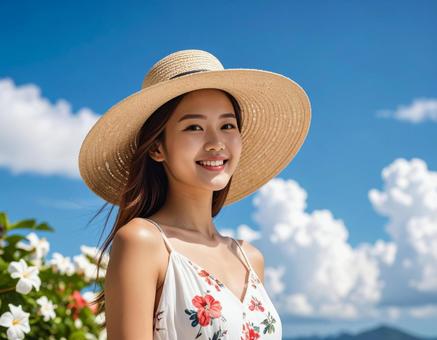 夏旅・南国の白い花と彼女 夏旅・南国の白い花と彼女の写真