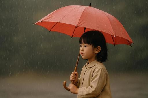 雨の中見つめる女の子 雨の中見つめる女の子の写真