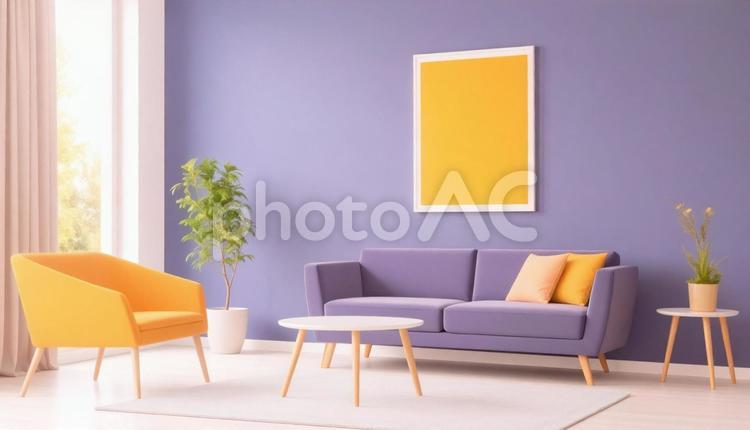 黄色い椅子とアートのある部屋 インテリア,部屋,鮮やかの写真素材