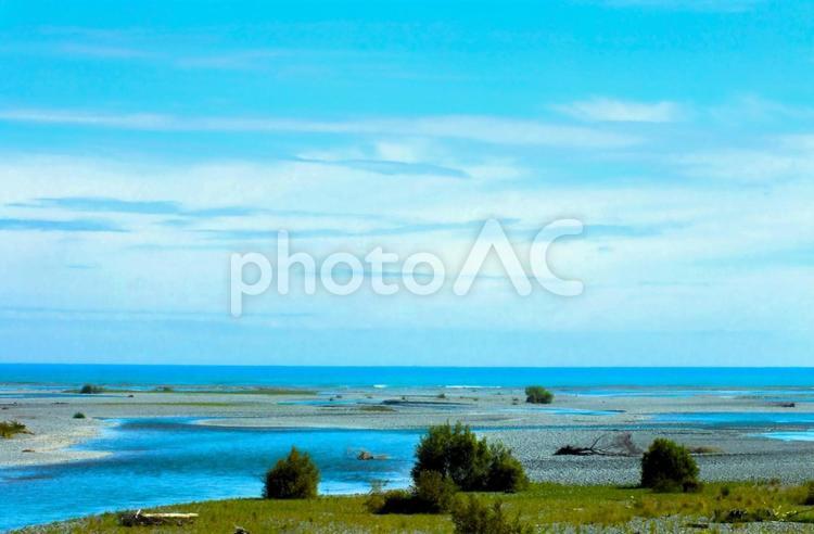 駿河湾の水平線と大井川河口 水平線,海,駿河湾の写真素材