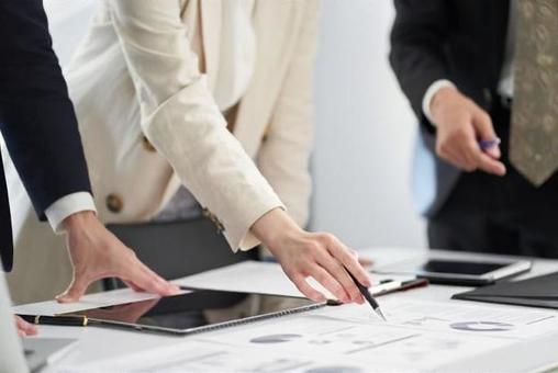 Asian business person having a meeting, JPG Asian business person having a meeting, male, female, meeting, JPG