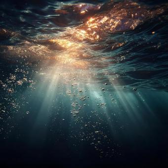 透明な水にきらめく泡 透明な水にきらめく泡の写真