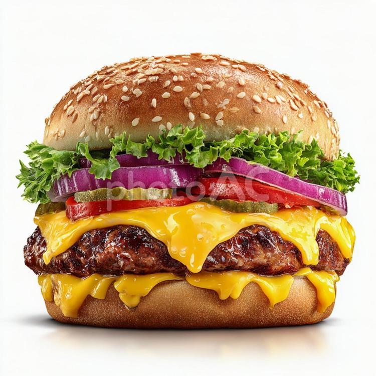 具材たっぷりの完璧なハンバーガー ハンバーガー,チーズバーガー,肉の写真素材