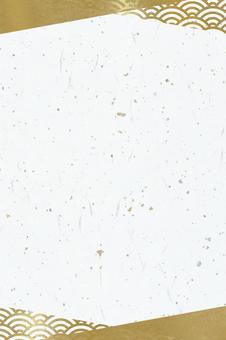 紙のテクスチャ（大礼紙金銀箔+青海波）縦 和紙,金色,白の写真素材