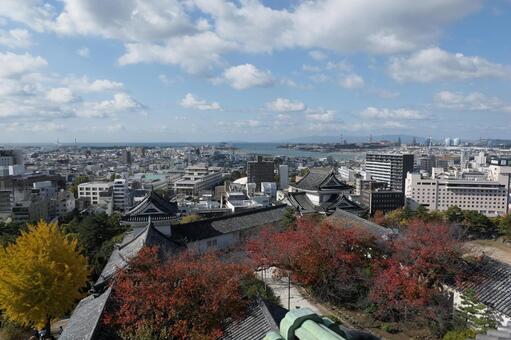 和歌山城から瀬戸内海 空,晴れ,風景の写真素材