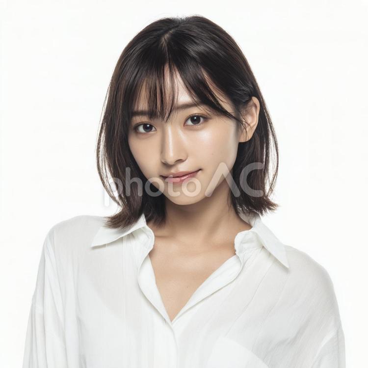 白い服を着た女性のポートレート 女性,若い,1人の写真素材