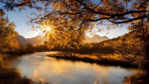 beautiful autumn sunrise, JPG beautiful autumn sunrise, autumn, chuan, nostalgic, JPG