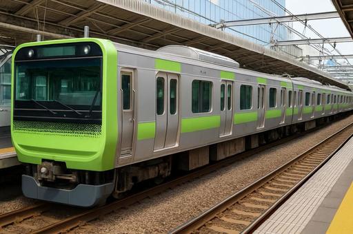 駅に停車中の山手線電車・鉄道・JR東日本 駅に停車中の山手線電車・鉄道・JR東日本の写真
