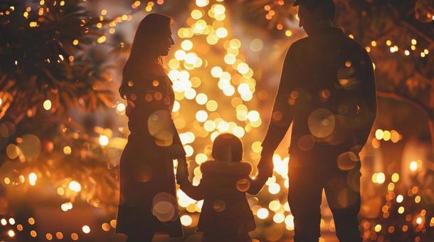 イルミネーション　家族　手を繋ぐの写真
