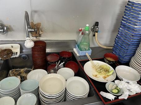お店の厨房の洗い場 お店の厨房の洗い場の写真