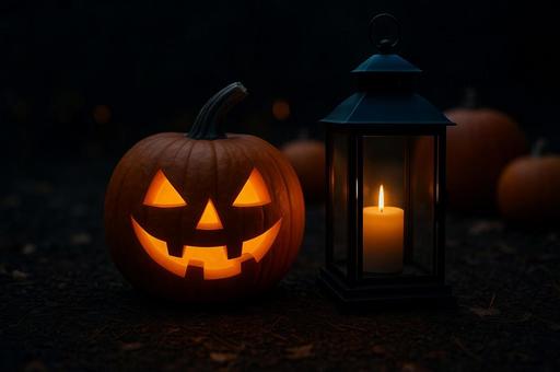 ハロウィンのカボチャとランタン ハロウィンのカボチャとランタンの写真