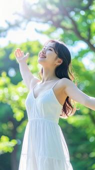 健康的な女性深呼吸 健康的な女性深呼吸の写真