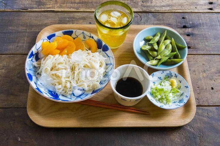 そうめんと枝豆 そうめん,夏の料理,麺の写真素材