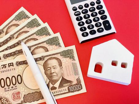 1万円札5枚と白い家と電卓 1万円札5枚と白い家と電卓 住宅ローン,不動産,お金の写真素材