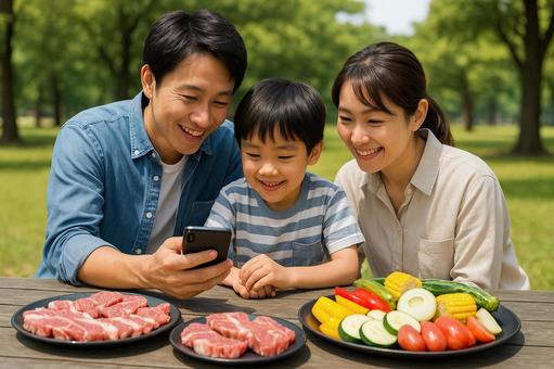家族で公園のBBQスマホレシピ参照 家族で公園のBBQスマホレシピ参照の写真