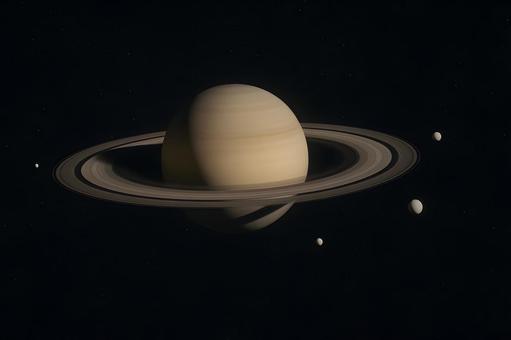 土星と衛星の整列 土星と衛星の整列の写真