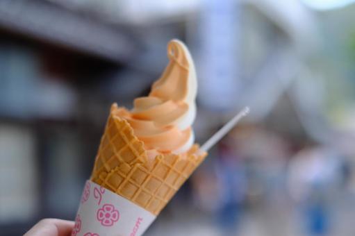 夕張メロンソフトクリーム ソフトクリーム,夕張メロン,メロンソフトの写真素材