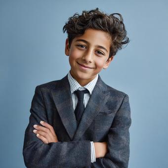 腕を組んで微笑むハンサムな少年 腕を組んで微笑むハンサムな少年の写真