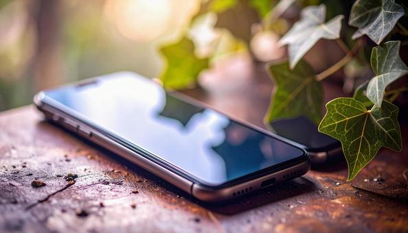 連絡交換のイメージ 机の上の携帯電話二台 連絡交換のイメージ 机の上の携帯電話二台の写真
